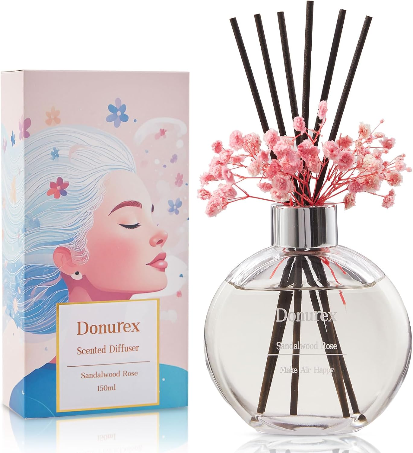 Flower Reed Diffuser Set 5.07oz Satin Rose Scent Diffuser with Sticks Home Fragrance Reed Diffuser for Bathroom Shelf Decor