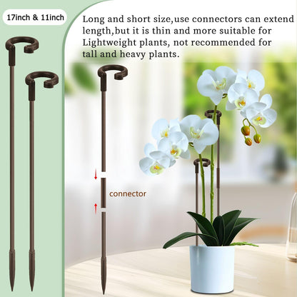 Plant Stakes 17inch &11inch SupKing Adjustable Length Plant Support Stake 16Pcs Orchid Stick with Clips for Indoor Outdoor,Garden Pole for Potted Tomato Amaryllis Vegetables Comes with 20 Ties (Green)