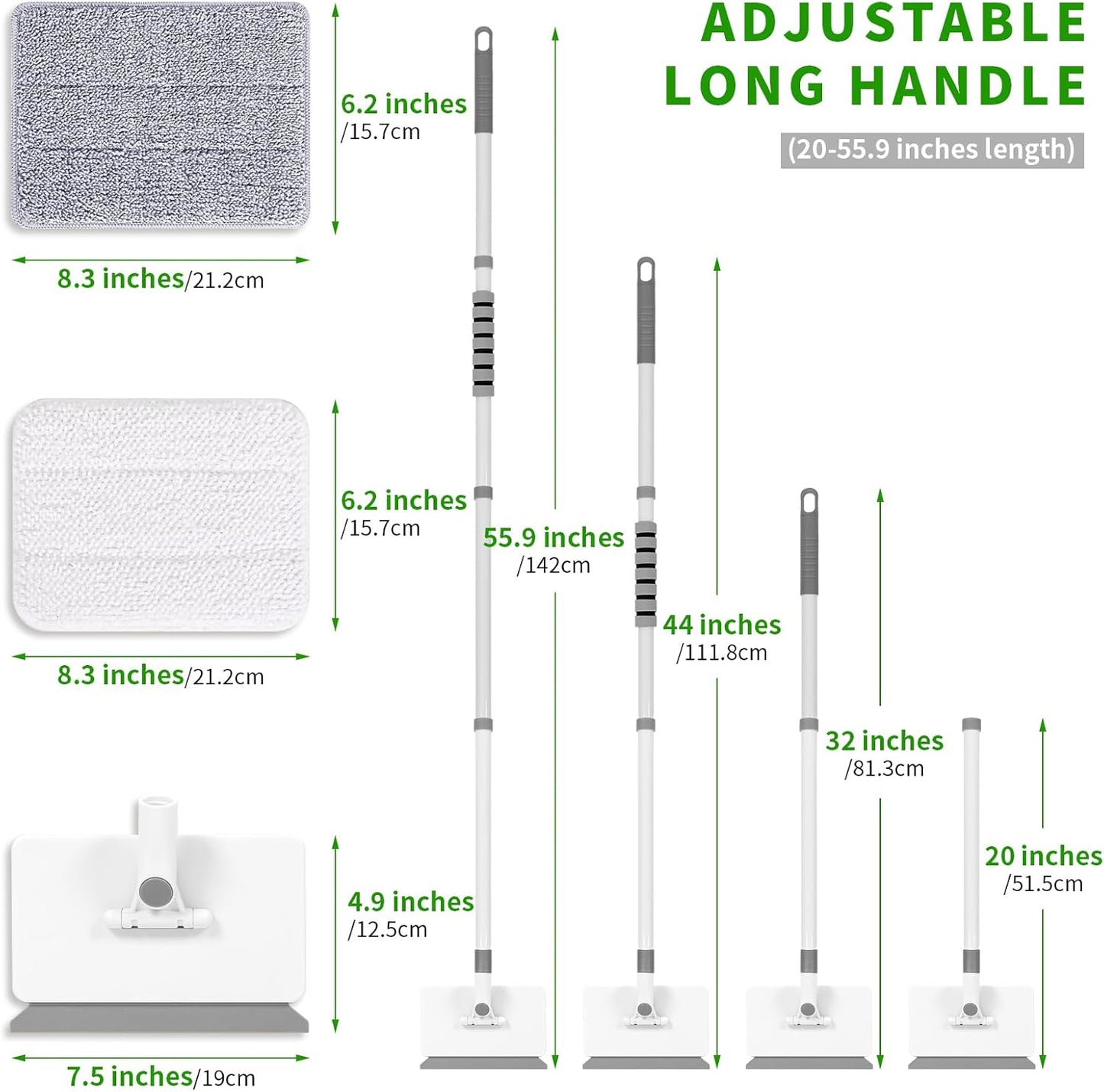 Baseboard Cleaner Tool with Handle, 55.9’’ Baseboard Cleaner with Extendable Handle, Wall Cleaner for Baseboard, Wall, Ceiling, with 4 Reusable Cleaning Pads