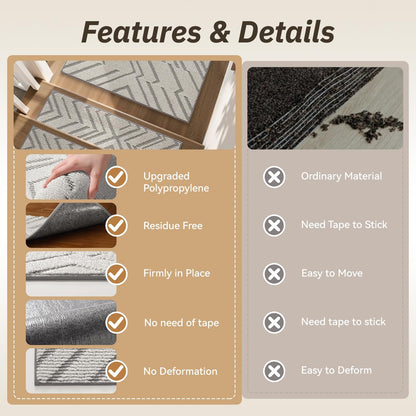 PADOOR Stair Treads Non Slip 15 PCS, 3D Peel and Stick Stair Treads for Wooden Steps Indoor, Residue-Free Adhesive Stair Runner for Kids, Elders & Pets, Washable Carpet for Stairs,8"x30",Brown