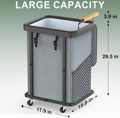 230L (60 Gal) Extra Large Fashion Laundry Sorter 3 Section with Lid, Rolling Laundry Basket Hamper with Handle, Laundry Organizer Storage Cart with Sturdy Metal Frame for Laundry Room, Hotel, White