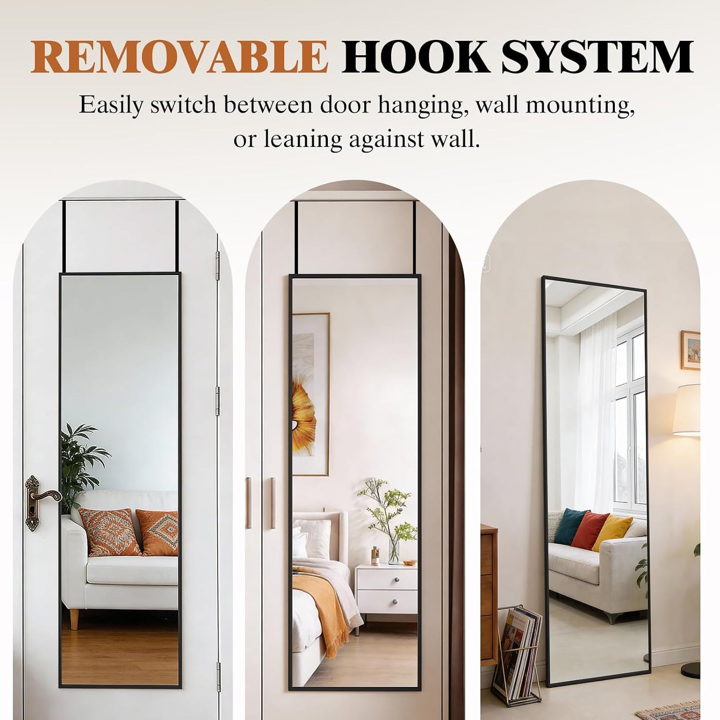 DUMOS 64"x21" Arched Full Length Floor Mirror, Full Body Mirror with Stand, Shatterproof Tempered Glass, Modern Aluminum Alloy Frame, Free Standing or Leaning for Home Decor, Gold