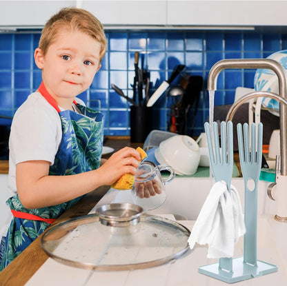 Kitchen Gloves Holder Mitten Dryer Reusable Rubber Glove Clothes Drying Rack Plastic Washing Sink Holder Stand Towel Hanger for Dish Gloves Rags Sponge Food Bag Organizer Blue