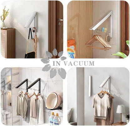 IN VACUUM Clothes Drying Rack, Laundry Racks for Drying Clothes, Wall Mounted Retractable Clothes Hanger for Laundry Room, Garage, Indoor & Outdoor Use, Aluminum (1 Racks, Black)