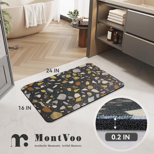 MontVoo -Bath Mat-Rubber Backing Non SlipThin Bathroom Rugs Fit Under Door- Quick Dry Absorbent Faux Suede Surface Grey Bathroom Floor Mats-Shower Rug for in Front of Bathtub Shower Gray 16x24
