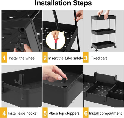 SPACELEAD Slim Storage Cart 3 Tier,Bathroom Organizer Rolling Utility,Mobile Shelving Unit Slide Out for Office, Kitchen, Laundry Room & Narrow Places，Green