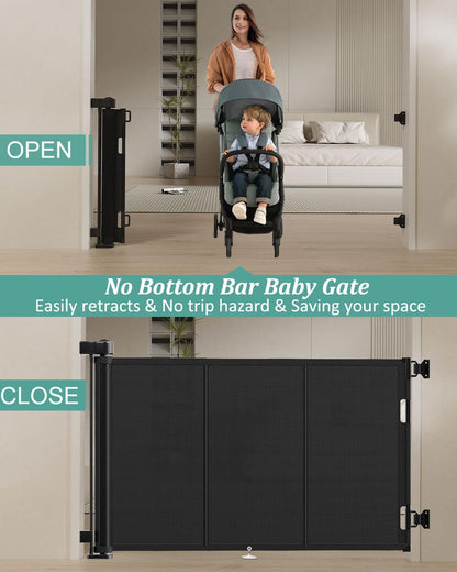 Miumoon 50 inch Retractable Baby Gates 34 inch Tall, Retractable Gate with Reinforced Strip Design to Prevent Crawling Through, Retractable Dog Gate for Stairs, Doorways, Hallways