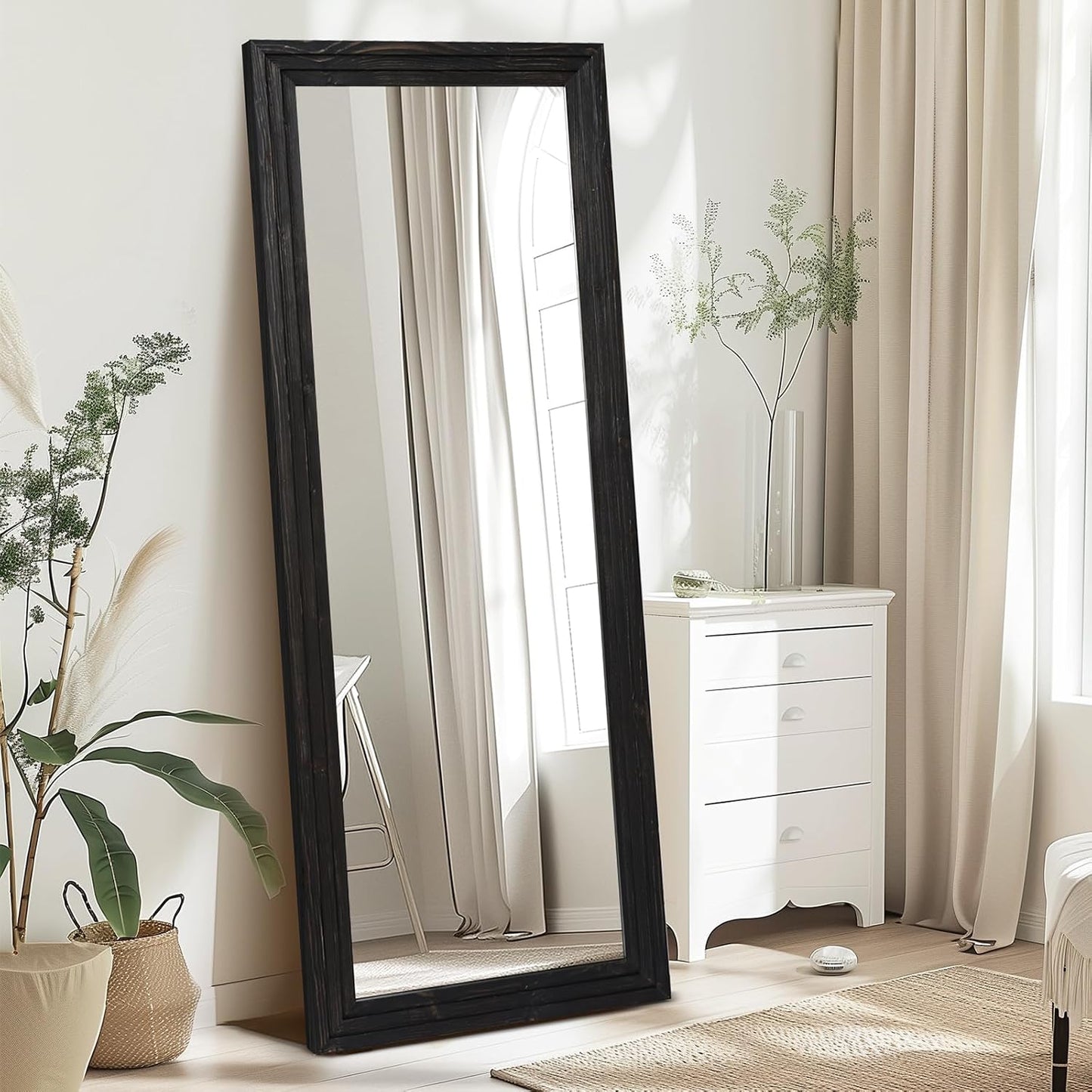 65"x22" Full Length Mirror Solid Wood Frame Floor Mirror with Stand for Living Room, Bedroom Hanging Standing or Leaning, Brown