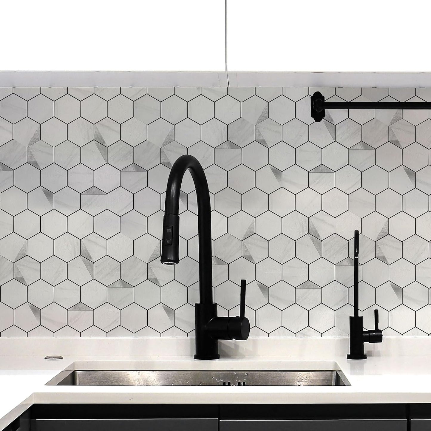 10-Sheet Heavy-Duty Hexagon Peel and Stick Backsplash, Thick Waterproof &Heat Resistant Stick on Wall Tiles, Slate Beige Mosaic for Kitchen & Bathroom, Strong Adhesive Permanent PVC Tiles