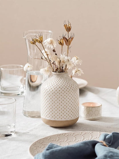 Small Boho Vase for Decor,Rustic Farmhouse Vase for Pampas Grass,Eucalyptus Set and Tiny Stem Flowers,Ceramic for Centerpieces, 5.3 Inch,Wave-Arctic White