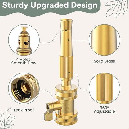 Twinkle Star Heavy-Duty Brass Adjustable Twist Hose Nozzle, 2 Pcs | 3/4” GHT Brass Garden Hose Nozzle, Adjustable Water Flow