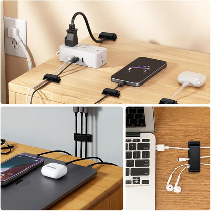 Self Adhesive Cable Management Clips, Line Clips, Cable Organizers, TV PC Line Clips, Ethernet Cable Clips Under Desks - Durable PA66 Material, Easy to Install (Black) (20)