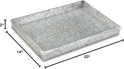 Good Directions 20″ x 14″ Decorative Squares Design Metal Boot Tray – Galvanized Steel with Copper Finish, Multi-Purpose Shoe, Plant & Pet Bowl Tray