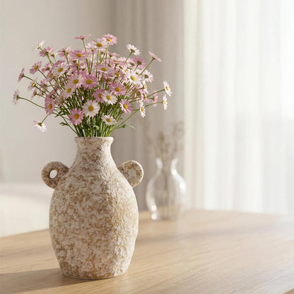 Modern Rustic Farmhouse Ceramic Vase Set of 3, Handmade Speckled Pottery Vases for Table Decor, Small Decorative Vase Centerpiece for Living Room, Mantel & Shelf Styling