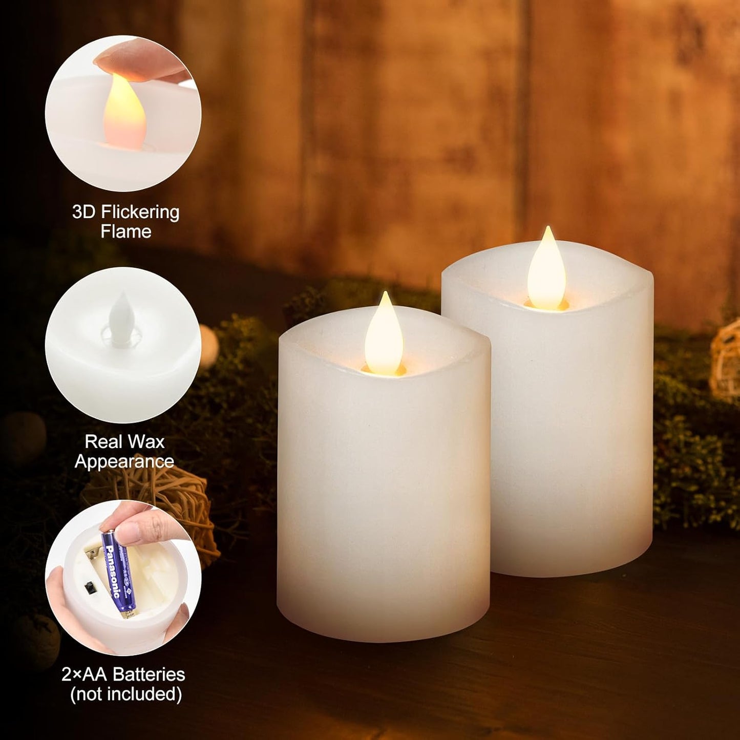 3x4 Flickering Flameless Candles Set of 3,Real Wax Pillar LED Candles,with Timer,4 inch Flameless Candles with Remote,for Party Wedding Holiday Home Decor,Ivory