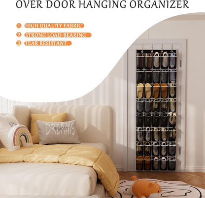 homyfort Over the Door Shoe Organizer, Hanging Shoe Rack Storage Holder with 24 Large Pockets for Closet Door, Men Women Kids Shoes, Cruise (Black)