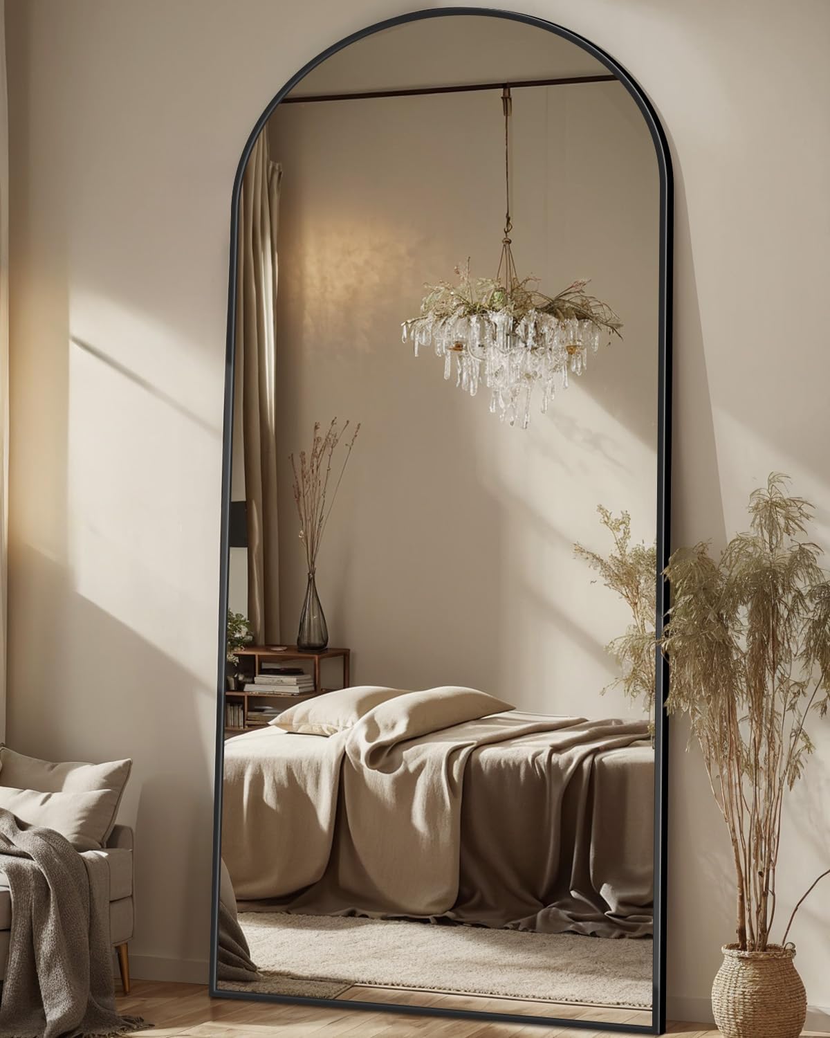 Antok 58" x19” Arched Full Length Floor Mirror, Gold Aluminum Frame, Free Standing/Wall Mount/Leaning for Bedroom, Living Room, Dressing Room