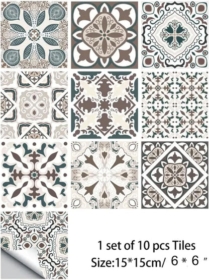 10PCS Peel and Stick Tile Backsplash Stickers, 4"x4" DIY Backsplash Mandala Style Stickers for Kitchen & Bathroom, Self-Adhesive Removable Waterproof Tile Decals for Home Decor
