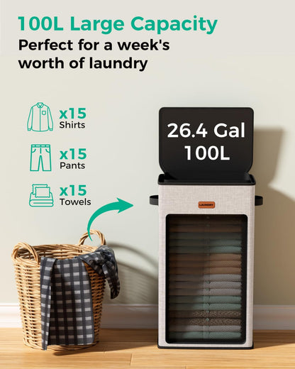150L 2-Section Laundry Hamper with Lid – Removable Bag, Double Compartment Clothes Hamper for Bathroom, Bedroom, Dorm & Laundry Room