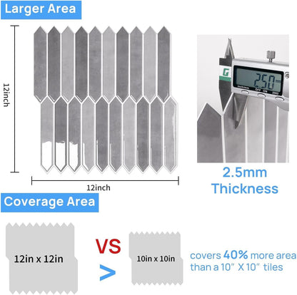 10-Sheet Peel and Stick Backsplash Tile, Self-Adhesive Gray Long Hexagon Wall Tiles, Stick on Backsplash for Kitchen, Bathroom, Fireplace, RV, Thicker Design(12"×12").