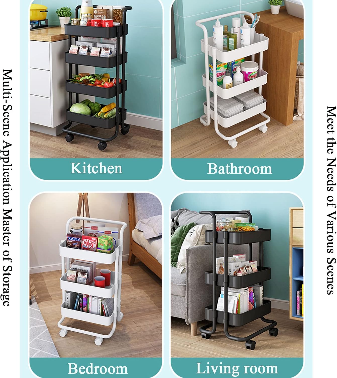 JATIBOSH Slim Rolling Storage Cart 3 Tiers Bathroom Organizer Utility Cart Slide Out Storage Shelves Mobile Shelving Unit for Room Bedroom Office Bathroom Laundry