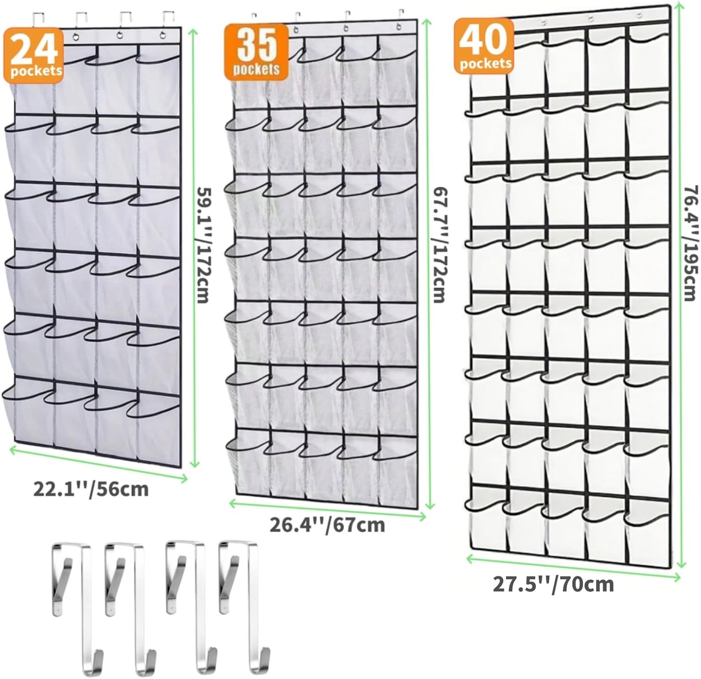 Meolsaek Over Door Shoe Organizer with 24 Breathable Mesh Pockets, Shoe Holder for Door with 4 Metal Hooks, Back of Door Shoe Organizer for Closet, Bedroom, Bathroom, Pantry (Grey - 24)