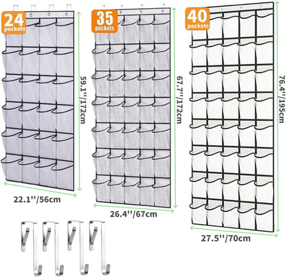 Meolsaek Over Door Shoe Organizer with 24 Breathable Mesh Pockets, Shoe Holder for Door with 4 Metal Hooks, Back of Door Shoe Organizer for Closet, Bedroom, Bathroom, Pantry (Grey - 24)