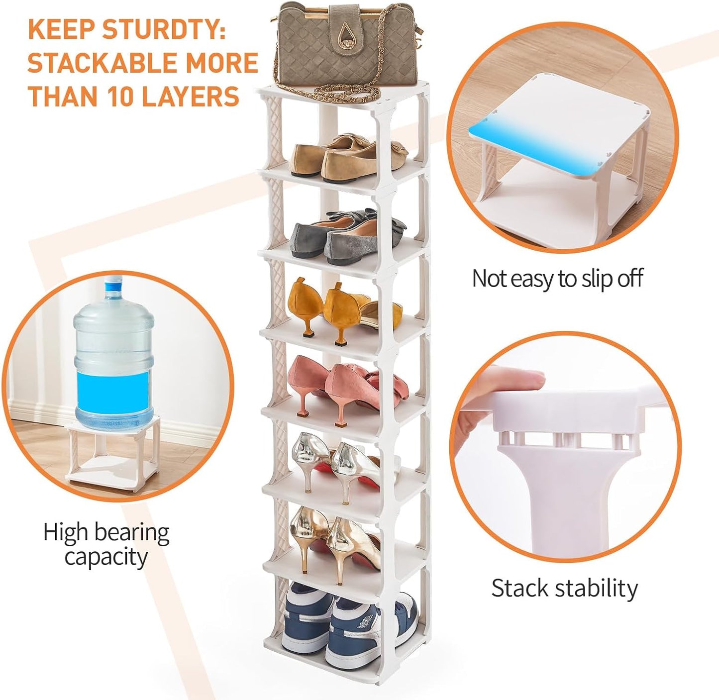 5 Tiers Vertical Shoe Rack, Narrow Free Standing Shoe Storage Organizer for Entryway and Small Closet, Stackable Shoe Holder Shelf Stability DIY, Black