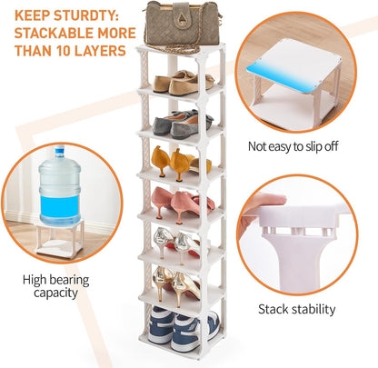 5 Tiers Vertical Shoe Rack, Narrow Free Standing Shoe Storage Organizer for Entryway and Small Closet, Stackable Shoe Holder Shelf Stability DIY, Black