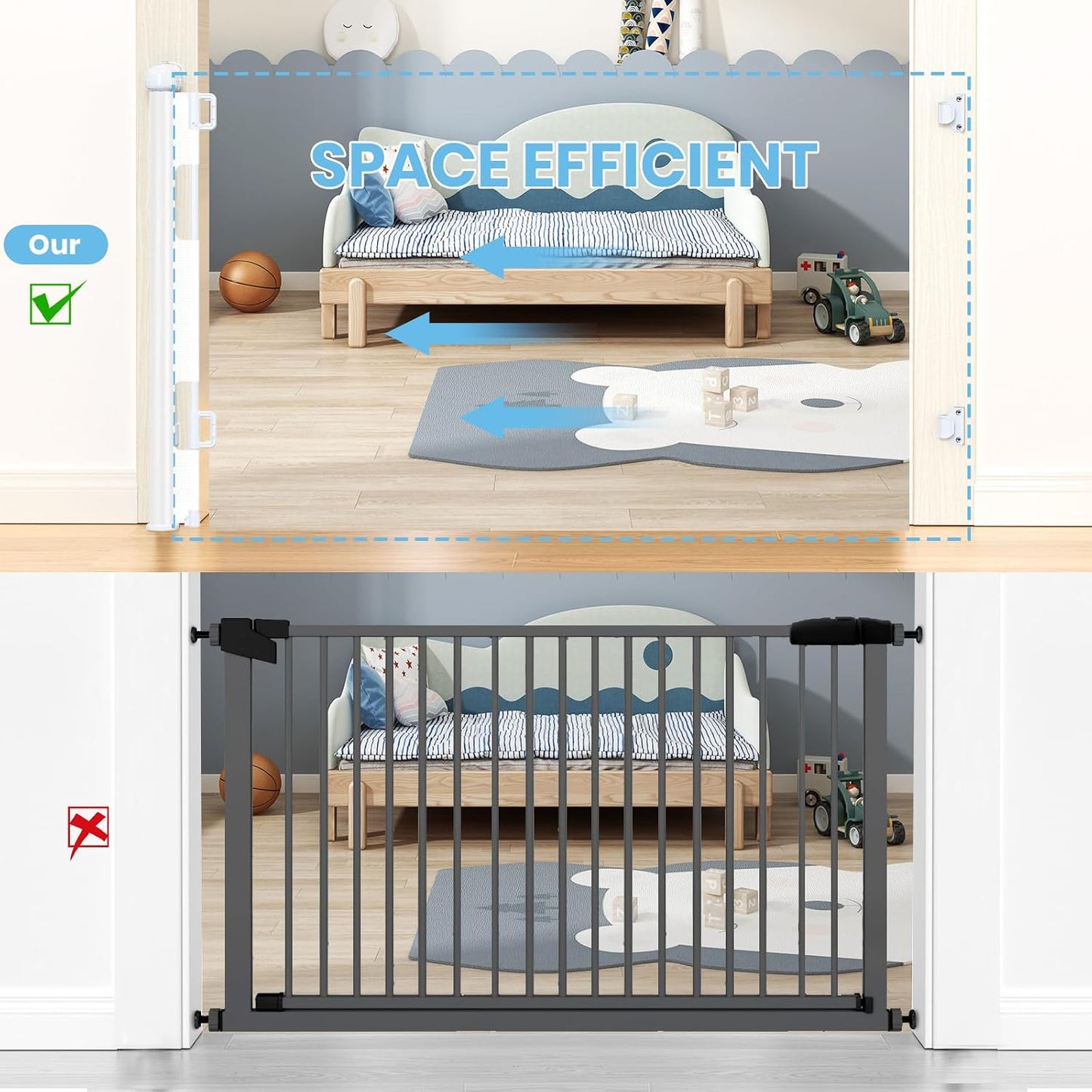 HAMOPY Retractable Baby Gate, 33" Tall, Extends up to 55" Wide, Durable Auto-Lock Baby Gates for Stairs, Mesh Dog Gate and Child Safety Gates for Doorways, Hallways, Indoor, Outdoor(Black)