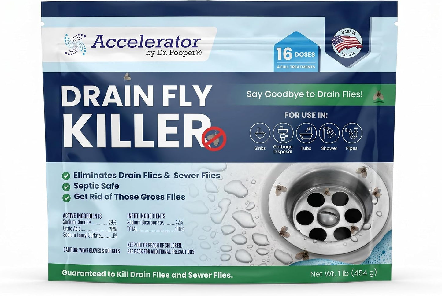 Drain Fly Killer Powder – Eliminates Drain Flies & Sewer Flies in Drains, Sinks, Showers – Fast-Acting Treatment - Septic Safe & Made in USA