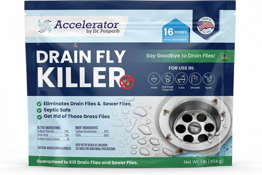 Drain Fly Killer Powder – Eliminates Drain Flies & Sewer Flies in Drains, Sinks, Showers – Fast-Acting Treatment - Septic Safe & Made in USA