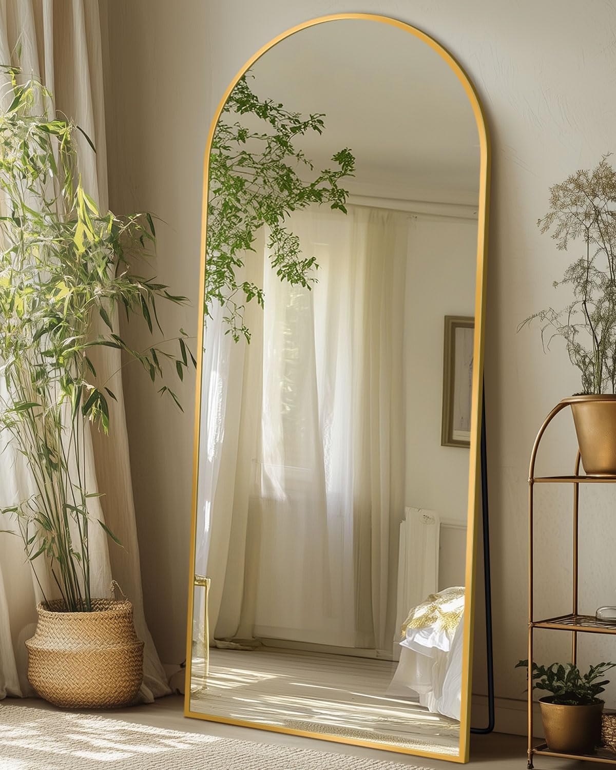 Full Length Mirror with Stand, 71"x28" Arched Full Body Large Stand Up Aluminum Frame Floor Standing Mirror, Freestanding Hanging Leaning Mounted for Bedroom Living Room Entryway Gold