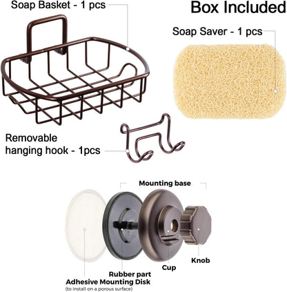 HASKO Suction Cup Soap Dish for Shower Wall, Rustproof Stainless Steel Shower Soap Holder for Bathroom with Hooks and Soap Saver, Includes Optional No Drill Adhesive Mount, Silver