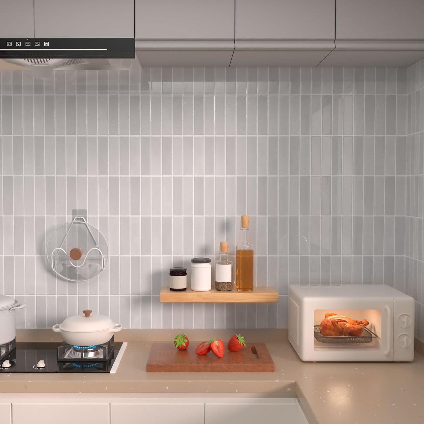 Peel and Stick Backsplash Tile for Kitchen, 10 Sheets, 11.42''x9'' | Beige Gray 3D Self Adhesive Wall Tile Back Splash for Kitchen, Bathroom, Laundry Room