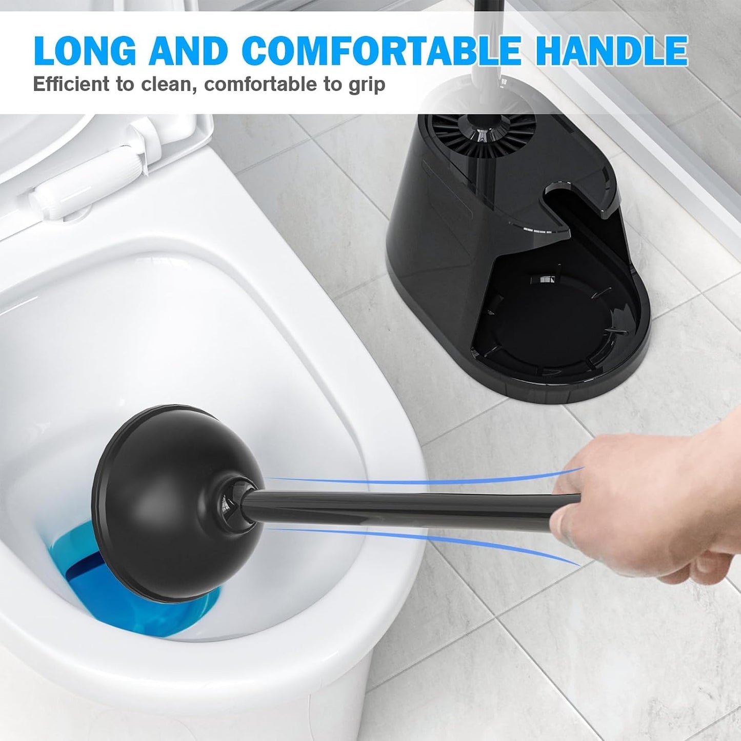 Toilet Plunger and Brush Set, Bowl Brush and Heavy Duty Toilet Plunger with Ventilated Holder, 2-in-1 Toilet Brush and Plunger Combo for 5.3-inch Toilet Drain Bathroom Deeply Cleaning(White & Grey)