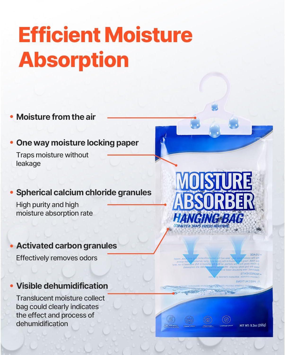 Happybuy Hanging Moisture Absorber, 9.3 oz (10 Packs), Fragrance-Free Bags for Wardrobes, Bedrooms & Bathrooms