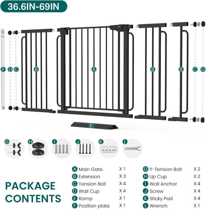 Cumbor 30-46" Baby Gate for Stairs, Mom's Choice Awards Winner-Auto Close Dog Gate for The House, Gifts for Mom, Easy Install Pressure Mounted Pet Gates for Doorways, Black