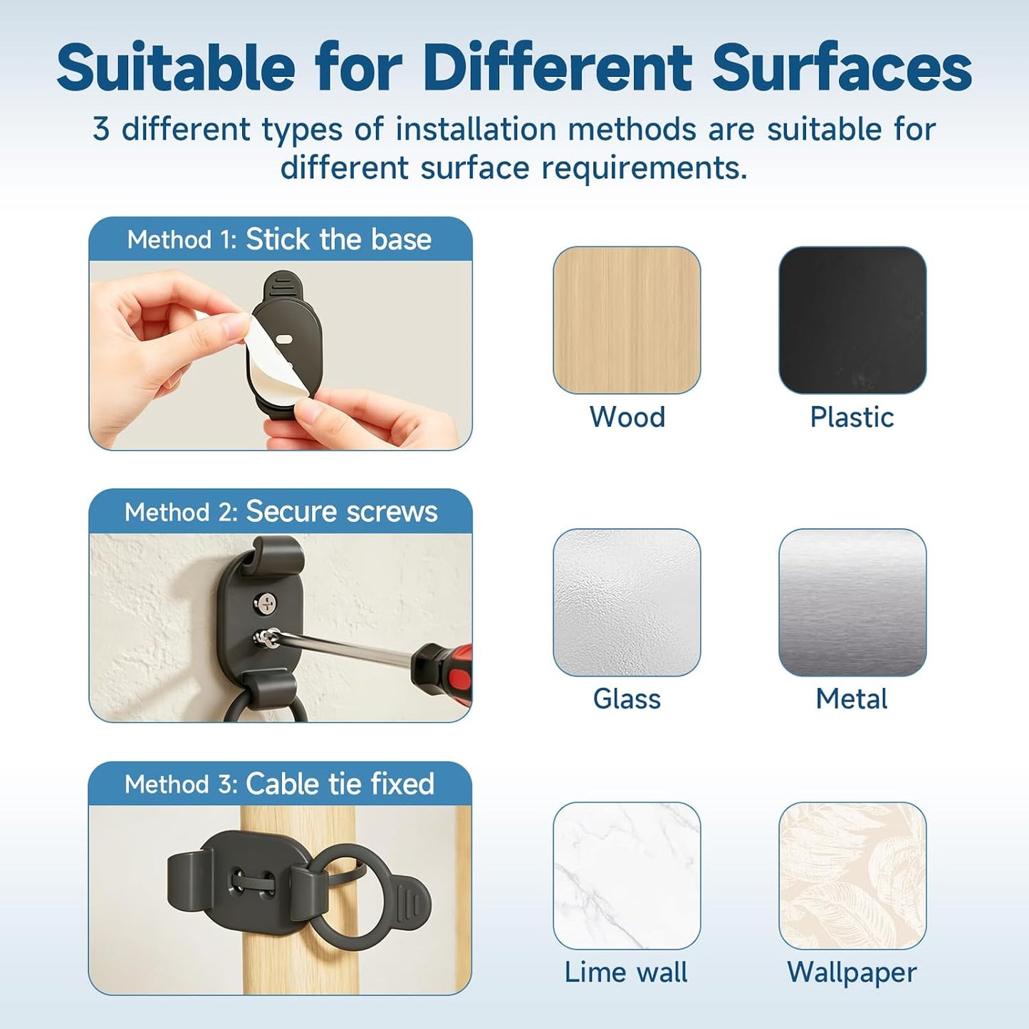 Adjustable Cable Management Clips, Self Adhesive Cord Organizer with Elastic Loop, Reusable Cable Holder for Desk, Under Desk, Wall, TV, Office, Home, Charging Cables, USB, HDMI, PC Wires (10)