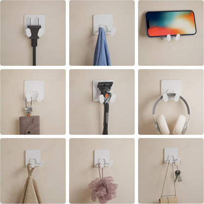susswiff Shower Hooks for Inside Shower - Extra Sticky Stainless, Razor Holder Accessories, Wall Mounted Self-Adhesive Double Hooks for Razor, Loofah, Towel, Shaver, Coat, Key, Silver 6 Pack