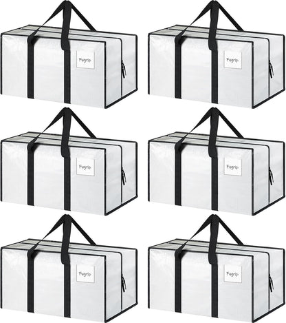 6 Pack Extra Heavy Duty Large Moving Bags with Strong Zipper & Comfortable Handles, Sturdy & Durable Clothes Storage Bags Totes Bins, Blue Packing Moving Boxes for College Supplies, Dark Blue