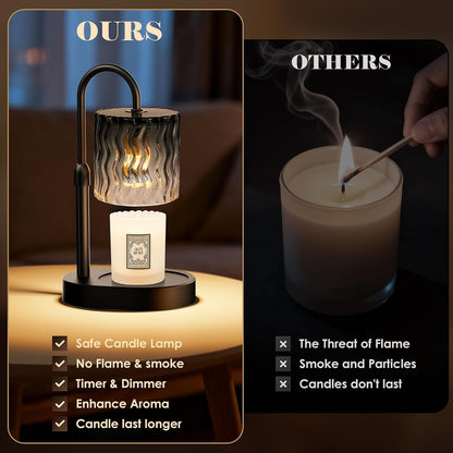 Candle Warmer Lamp with Timer, Birthday for Women Mom, House Warming Gifts Modern Farmhouse Home Decor, Dimmable Wax Melt Warmer for Jar Candles with 2 Bulbs (Amber)