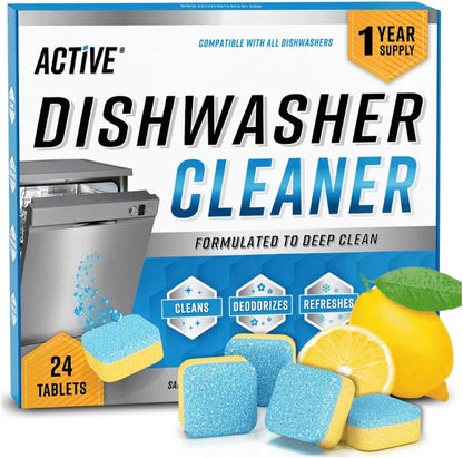 Dishwasher Cleaner Tablets, Deep Cleaning Deodorizer, Removes Limescale and Odors, Lemon Scent, 24 Count