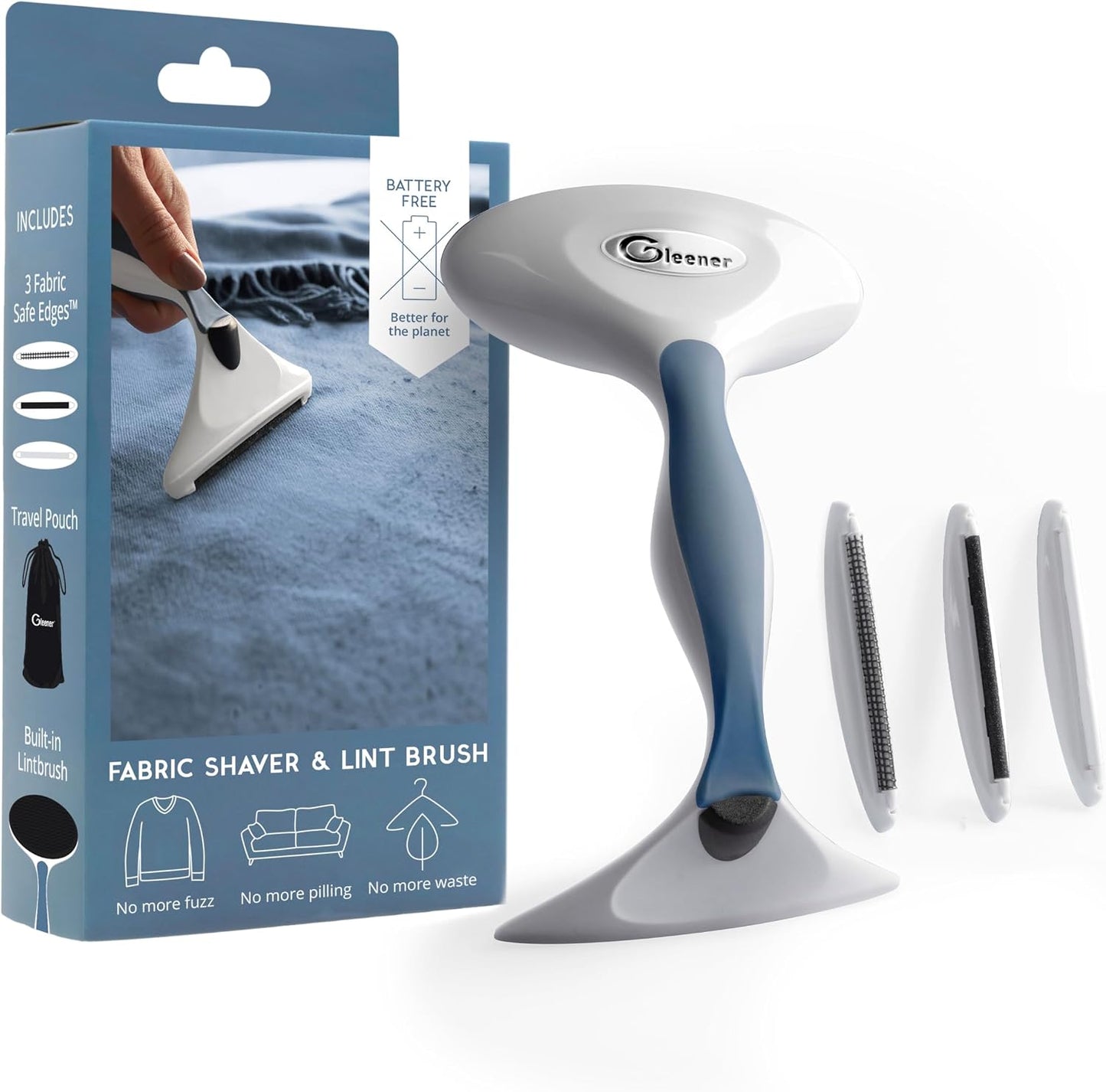 GLEENER Battery-Free 4-in-1 Fabric Shaver & Lint Brush | Ultimate Fuzz Remover | Adjustable Depiller Lint Remover for Clothing & Furniture (Slate Blue)