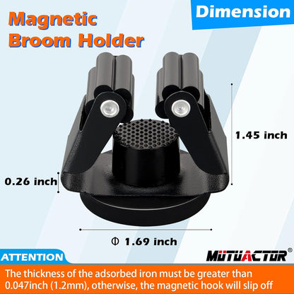 MUTUACTOR Heavy Duty Magnetic Broom Holder,Anti-slip Magnetic Tool Rack with Top Utility Shelf, Easy Assembly Broom Mop Organizer for Refrigerator Metal Cabinet Laundry Room Kitchen,3-Clamps 4-Hooks