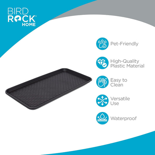 INTERNET'S BEST Waterproof Multi-Purpose Plastic Shoe Tray Boot Mat for Entryway, Dorm Room, Indoor Outdoor, Large Mud Pan, Utility Mat, Weather Resistant Floor Tray, 1 Pack - 30x15 - Black