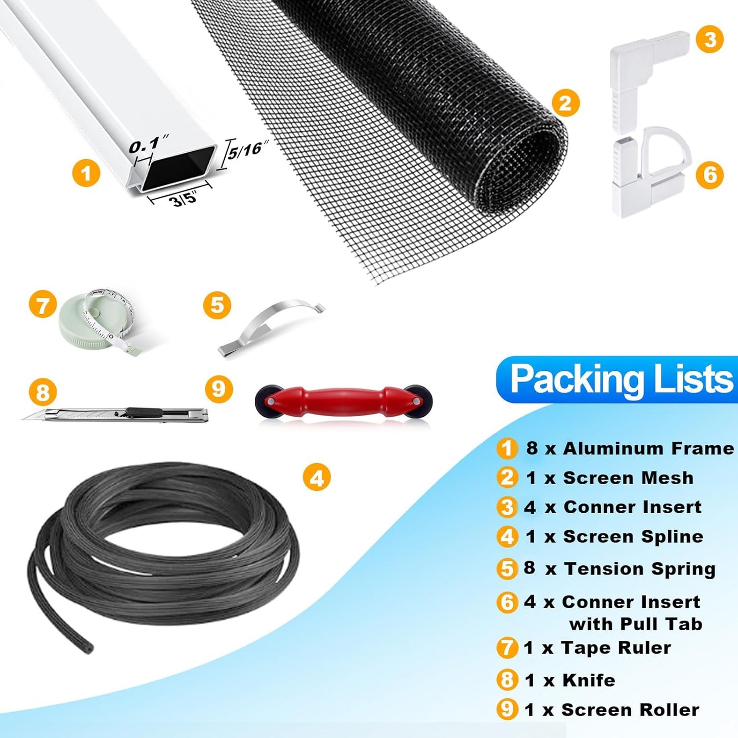Window Screen Frame Kit 48inX48in Fiberglass Window Screen Replacement Kit Includes Full Set of Tools Suitable for Windows，Framed Mesh Replacement Window Screens, Home, Patio