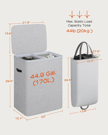 CASAMAYA Laundry Basket with Lid, Laundry Hamper 3 Section, 190L collapsible Laundry Organizer, Easy Assembly, with Handles and Removable Liners, 25.2 x 15.7 x 29.5 Inches, Beige JSP904M