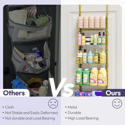 SWTYMIKI Over The Door Organizer - Door Organizer Hanging with 5 Adjustable Metal Large Capacity Basket and 6 Coat Hook, Wall Mounted Shelf for Bedroom Closet Bathroom Laundry Pantry Cabinet Kitchen