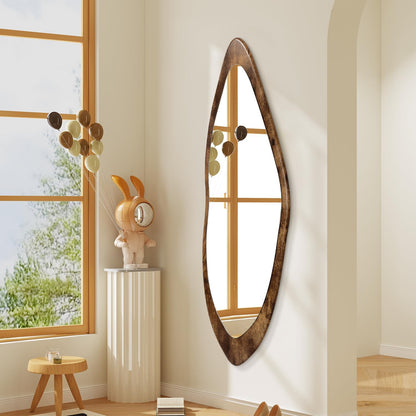 AAZZKANG Irregular Wall Mirror Full Length Black Wood Framed Large | 47"x20" Asymmetrical Full Body Mirrors for Bedroom Living Room Entryway
